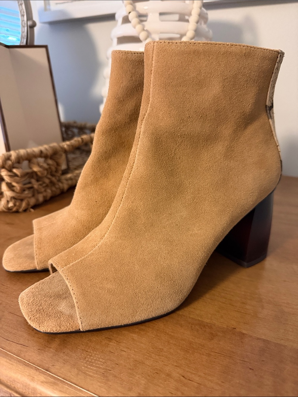Sanctuary Tan Suede Open-Toe Ankle Boots